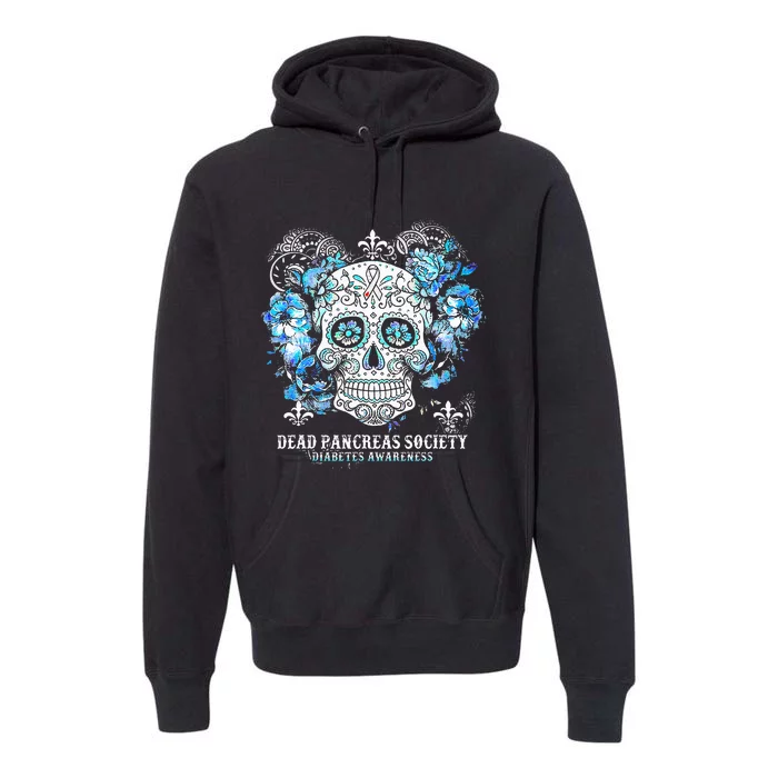 Dead Pancreas Society Diabetes Awareness Skull Flower Premium Hoodie