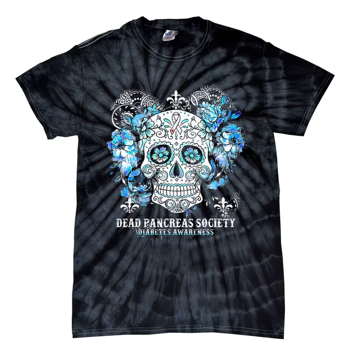 Dead Pancreas Society Diabetes Awareness Skull Flower Tie-Dye T-Shirt