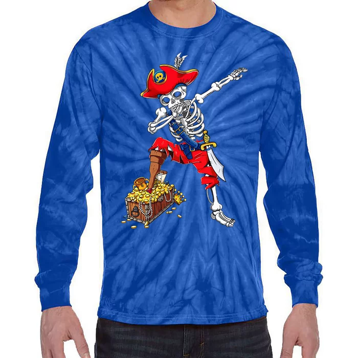 Dabbing Pirate Skeleton Dab Halloween Costume Gift Tie-Dye Long Sleeve Shirt