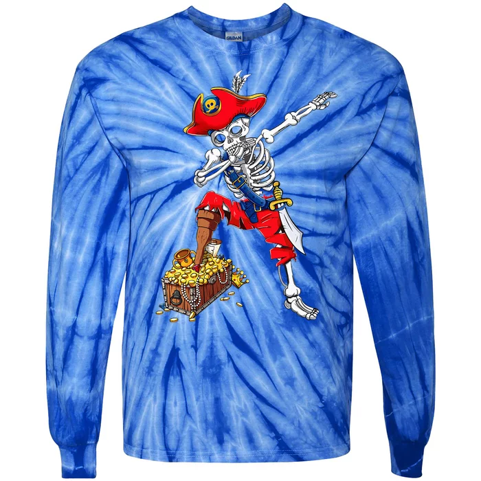 Dabbing Pirate Skeleton Dab Halloween Costume Gift Tie-Dye Long Sleeve Shirt