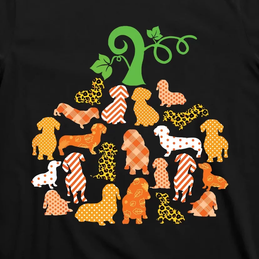 Dachshund Pumpkin Shape Plaid Leopard Dog Autumn Halloween T-Shirt