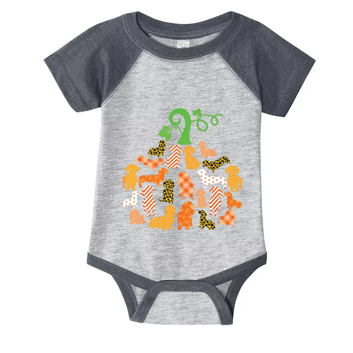 Dachshund Pumpkin Shape Plaid Leopard Dog Autumn Halloween Infant Baby Jersey Bodysuit