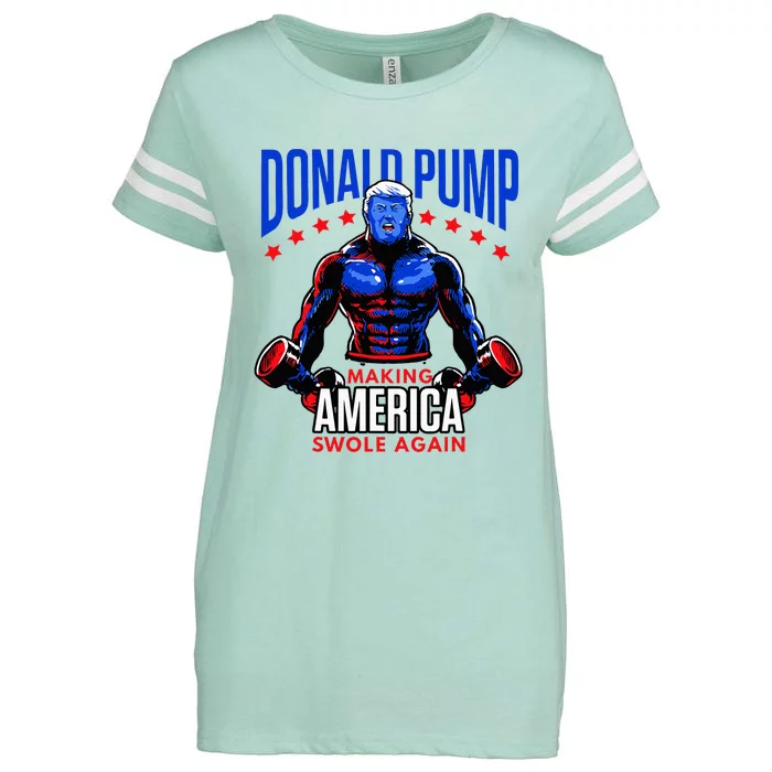 Donald Pump Swole America Trump Weight Lifting Gym Fitness Enza Ladies Jersey Football T-Shirt