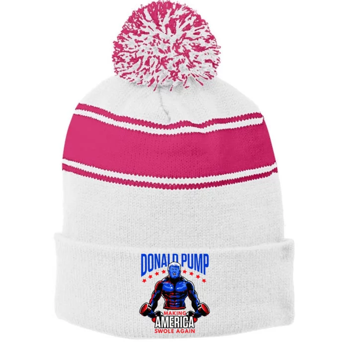 Donald Pump Swole America Trump Weight Lifting Gym Fitness Stripe Pom Pom Beanie