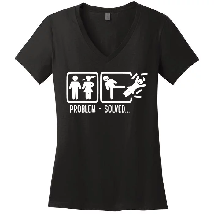 Divorce Problem Solved Funny Break Up Women's V-Neck T-Shirt