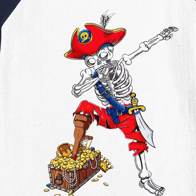 Dabbing Pirate Skeleton Dab Halloween Costume Gift Baseball Sleeve Shirt