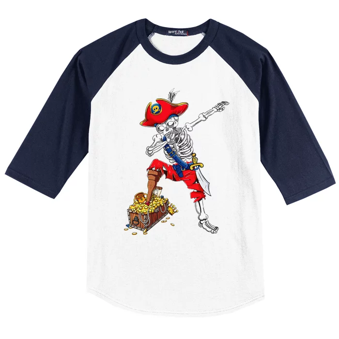 Dabbing Pirate Skeleton Dab Halloween Costume Gift Baseball Sleeve Shirt