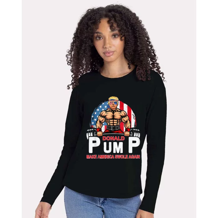 Donald Pump Swole America Again Gym Fitness Womens Cotton Relaxed Long Sleeve T-Shirt