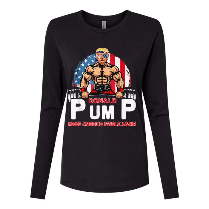 Donald Pump Swole America Again Gym Fitness Womens Cotton Relaxed Long Sleeve T-Shirt