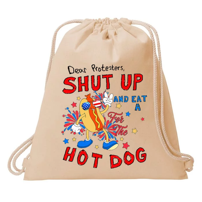 Dear Protesters Shut Up And Eat A Hot Dog Drawstring Bag