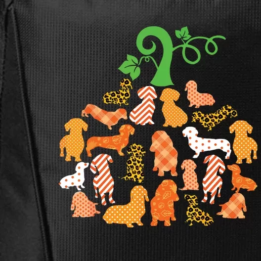 Dachshund Pumpkin Shape Plaid Leopard Dog Autumn Halloween City Backpack