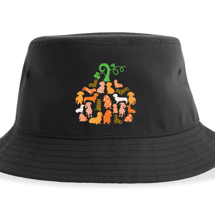 Dachshund Pumpkin Shape Plaid Leopard Dog Autumn Halloween Sustainable Bucket Hat