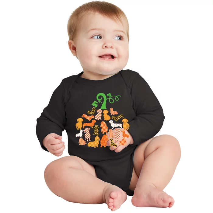 Dachshund Pumpkin Shape Plaid Leopard Dog Autumn Halloween Baby Long Sleeve Bodysuit