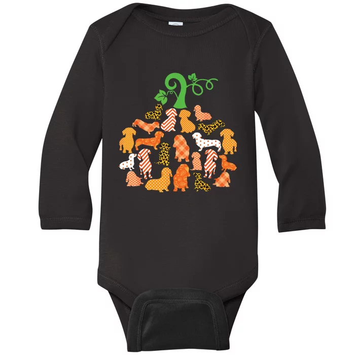 Dachshund Pumpkin Shape Plaid Leopard Dog Autumn Halloween Baby Long Sleeve Bodysuit