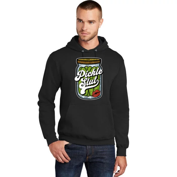 Dill Pickle Slut Funny Rude Humor Pickle Lover Jar Retro Front & Back Tall Hoodie