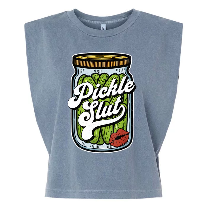 Dill Pickle Slut Funny Rude Humor Pickle Lover Jar Retro Front & Back Garment-Dyed Women's Muscle Tee