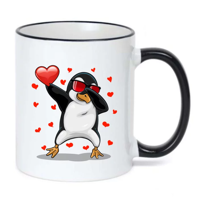 Dabbing Penguin Sunglasses Heart Valentines Day Zoo Lover Gift Black Color Changing Mug