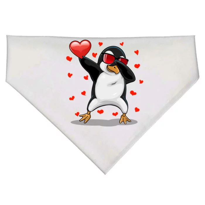 Dabbing Penguin Sunglasses Heart Valentines Day Zoo Lover Gift USA-Made Doggie Bandana