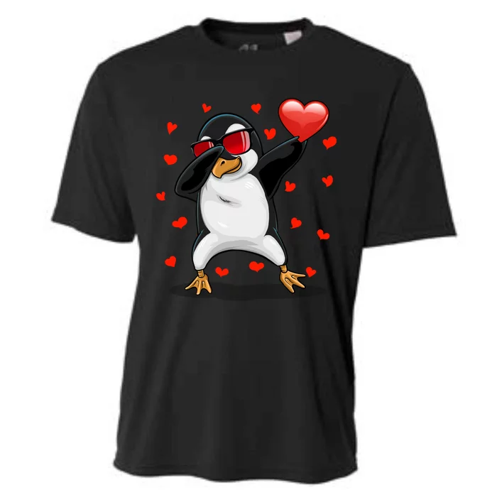 Dabbing Penguin Sunglasses Valentine's Day Heart Cute Gift Cooling Performance Crew T-Shirt