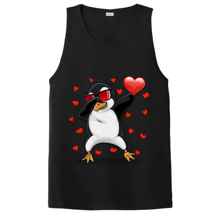 Dabbing Penguin Sunglasses Valentine's Day Heart Cute Gift Performance Tank