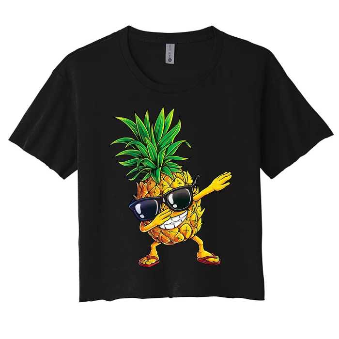 Dabbing Pineapple Sunglasses Aloha Beaches Hawaii Hawaiian Women's Crop Top Tee