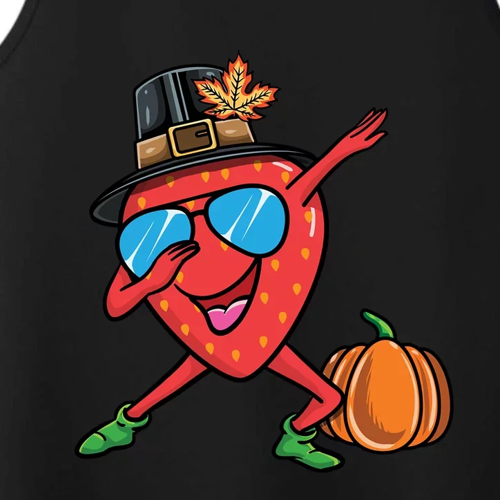 Dabbing Pilgrim Strawberry Thanksgiving Funny Gift Performance Tank