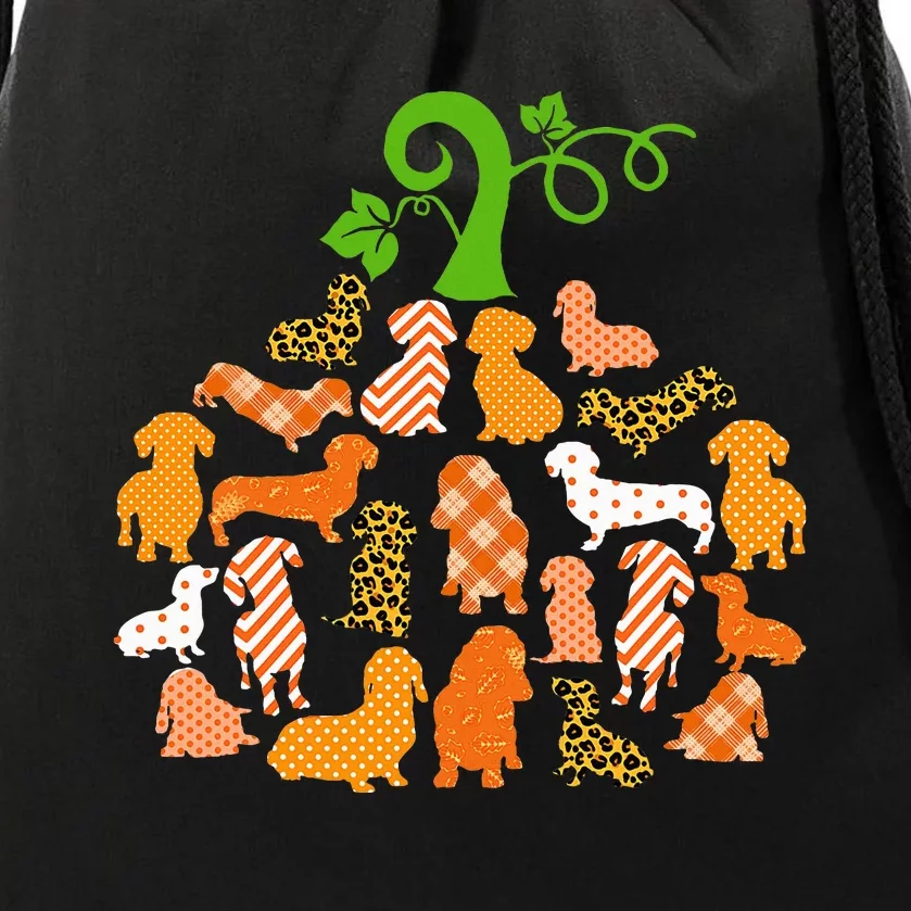 Dachshund Pumpkin Shape Plaid Leopard Dog Autumn Halloween Drawstring Bag