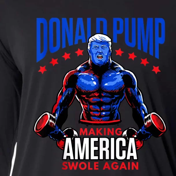 Donald Pump Swole America Trump Weight Lifting Gym Fitness Cooling Performance Long Sleeve Crew