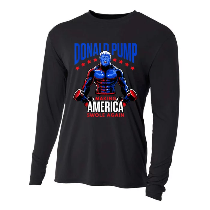 Donald Pump Swole America Trump Weight Lifting Gym Fitness Cooling Performance Long Sleeve Crew