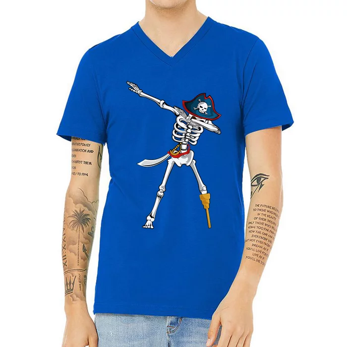 Dabbing Pirate Skeleton Funny Halloween Dab Meaningful Gift V-Neck T-Shirt