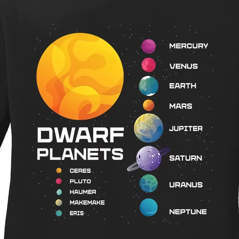 Dwarf Planets Space Astronaut Galaxy Mars Earth Venus Mercury Jupiter Ladies Long Sleeve Shirt