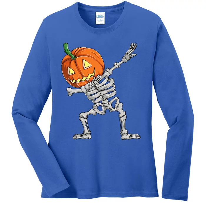 Dabbing Pumpkin Skeleton Halloween Meaningful Gift Dab Dance Skull Gift Ladies Long Sleeve Shirt