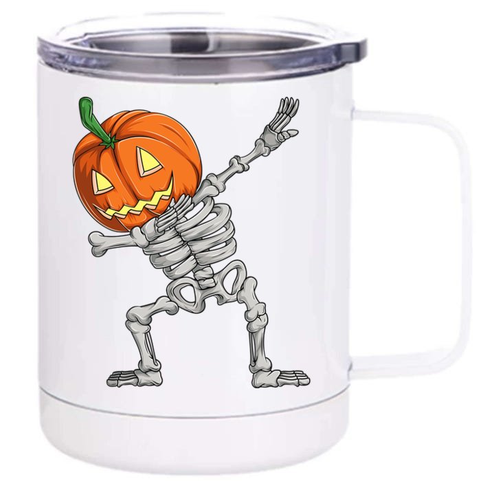 Dabbing Pumpkin Skeleton Halloween Meaningful Gift Dab Dance Skull Gift Front & Back 12oz Stainless Steel Tumbler Cup