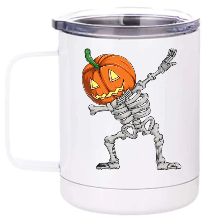 Dabbing Pumpkin Skeleton Halloween Meaningful Gift Dab Dance Skull Gift Front & Back 12oz Stainless Steel Tumbler Cup