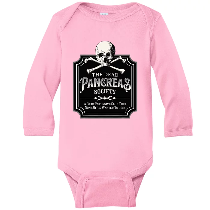 Dead Pancreas Society Type One Diabetes T1D Awareness Skull Baby Long Sleeve Bodysuit