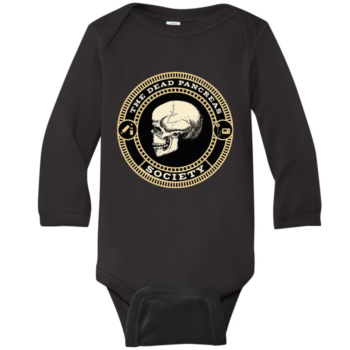 Dead Pancreas Society Type One Diabetes T1D Awareness Skull Baby Long Sleeve Bodysuit