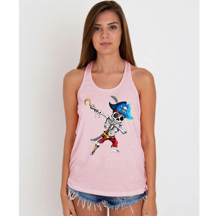 Dabbing Pirates Skeleton Eye Flap Pirate Ship Halloween Women's Knotted Racerback Tank