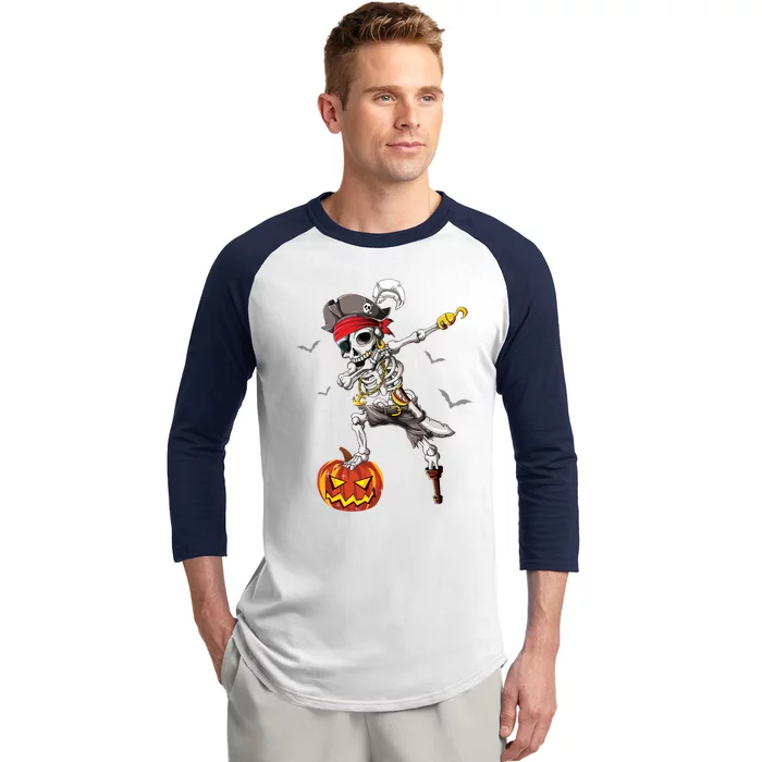 Dabbing Pirate Skeleton Dab Halloween Pumpkin Costume Funny Gift Baseball Sleeve Shirt