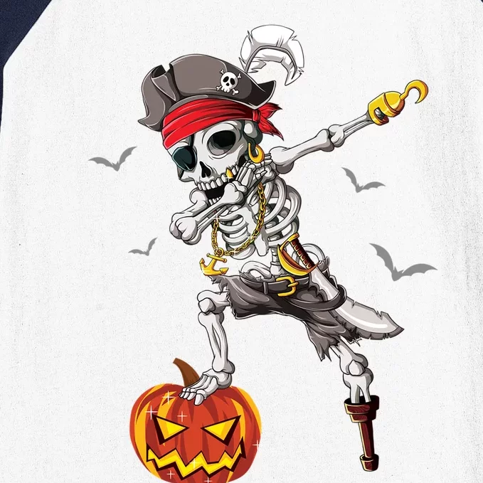 Dabbing Pirate Skeleton Dab Halloween Pumpkin Costume Funny Gift Baseball Sleeve Shirt