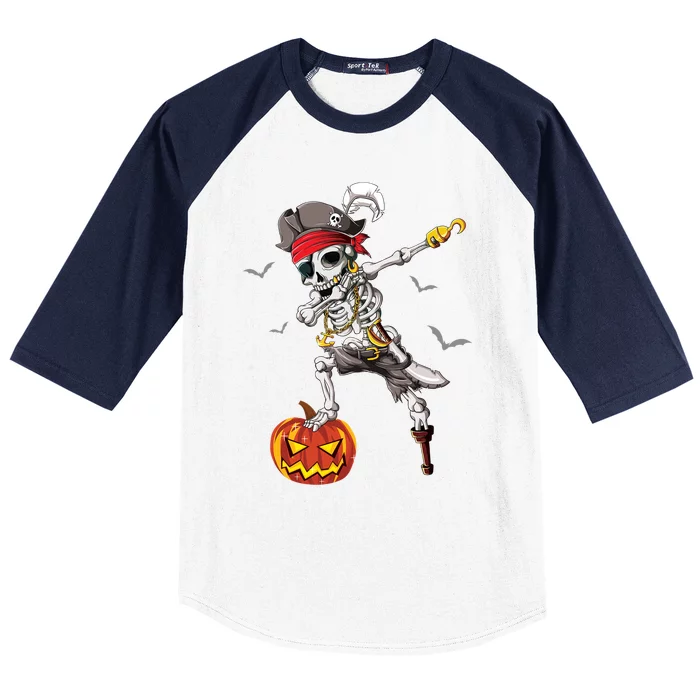 Dabbing Pirate Skeleton Dab Halloween Pumpkin Costume Funny Gift Baseball Sleeve Shirt