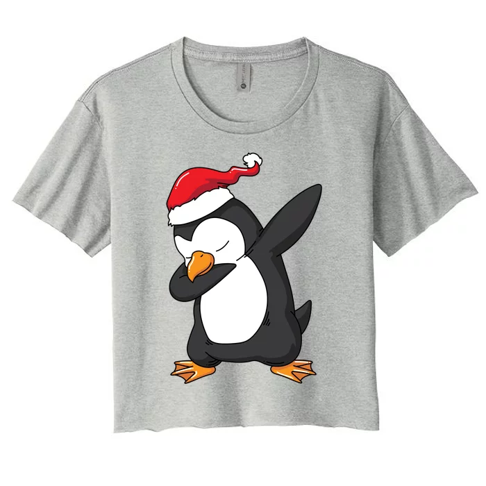 Dabbing Penguin Santa Hat Funny Christmas Gift Women's Crop Top Tee