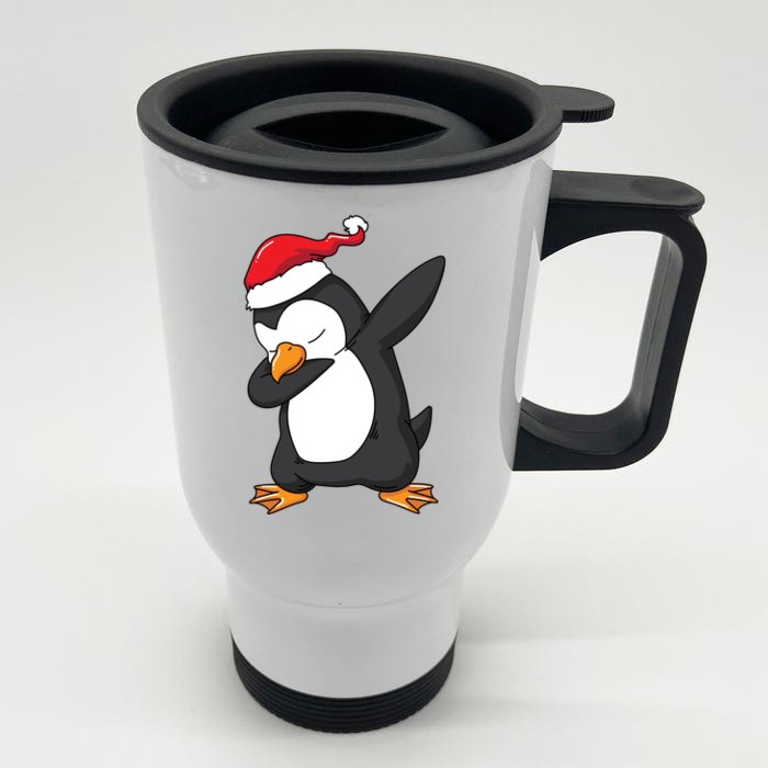 Dabbing Penguin Santa Hat Funny Christmas Gift Front & Back Stainless Steel Travel Mug