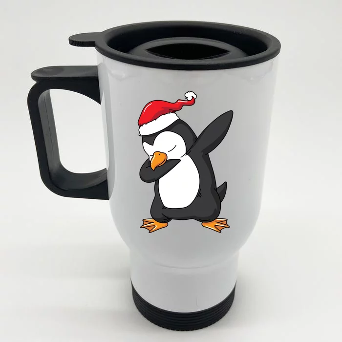 Dabbing Penguin Santa Hat Funny Christmas Gift Front & Back Stainless Steel Travel Mug