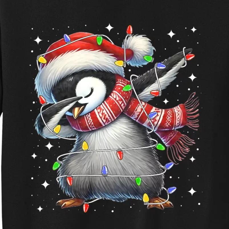 Dabbing Penguin Santa Christmas Lights Sweatshirt