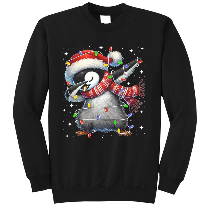 Dabbing Penguin Santa Christmas Lights Sweatshirt