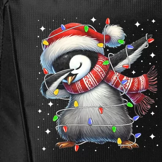 Dabbing Penguin Santa Christmas Lights City Backpack