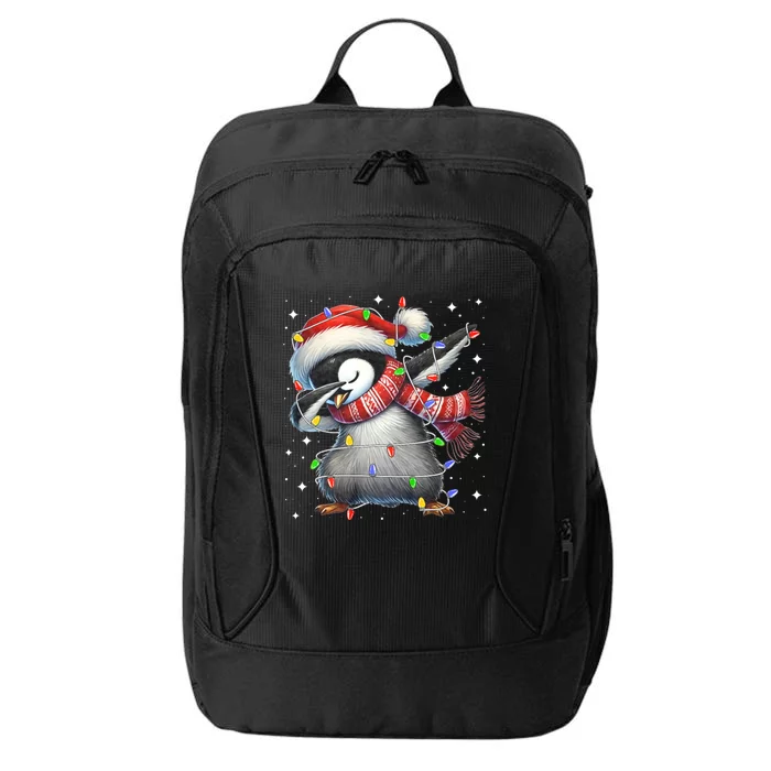 Dabbing Penguin Santa Christmas Lights City Backpack