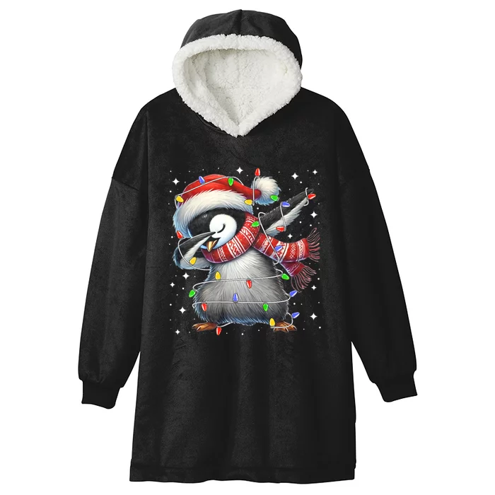 Dabbing Penguin Santa Christmas Lights Hooded Wearable Blanket