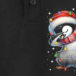 Dabbing Penguin Santa Christmas Lights Dry Zone Grid Performance Polo