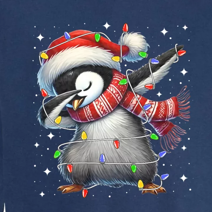 Dabbing Penguin Santa Christmas Lights Garment-Dyed Sweatshirt